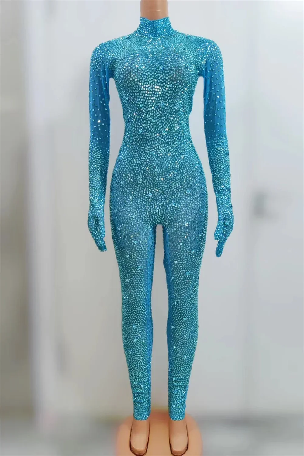 Mono elástico con diamantes de imitación para mujer, traje Sexy para fiesta de cumpleaños, vestido de baile, sz