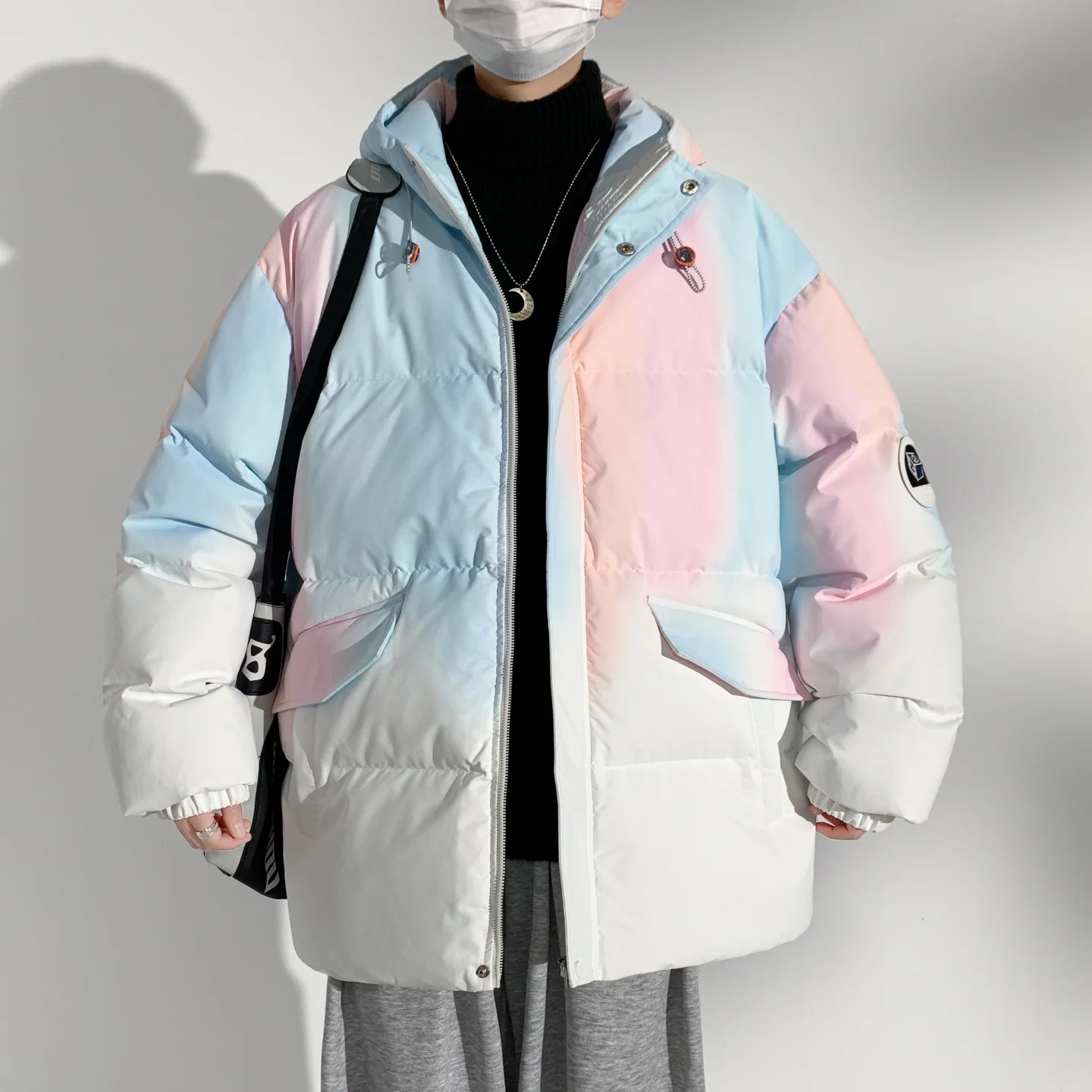 

Модные мужские куртки с хлопковой подкладкой градиентного цвета, зима 2025, повседневное теплое пальто, молодежная уличная одежда, толстый верх, парки, одежда