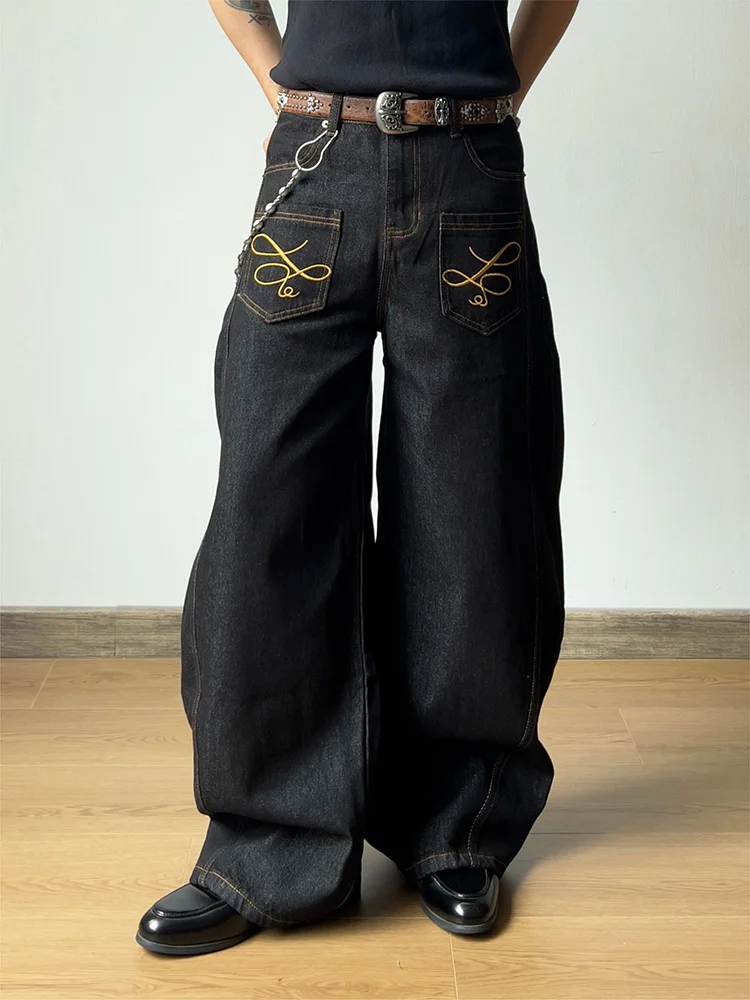 

Large Size American Retro Reversed Cut Knife Embroidered Wide Leg Jeans Women Trendy High Waist Casual Loose Comfortable