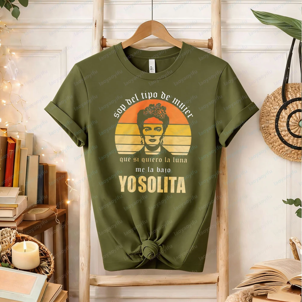 Frida Khalo Sop Del Tipo De Mujer Que Si Quiero La Luna Me Vintage Retro T-Shirt Frida Khalo Feminist Women Rights Shirt Tops view 5