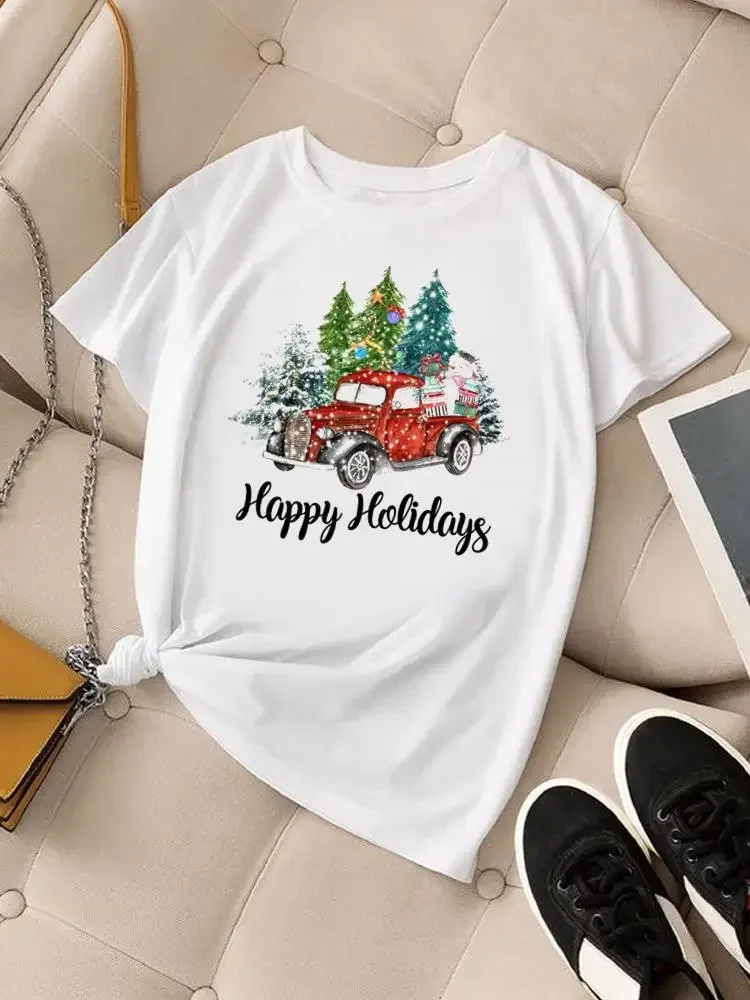 

Watercolor Trend Cute Sweet Graphic Tee Merry Christmas Women Fashion Clothing Printing New Year Top Short Sleeve T-shirts