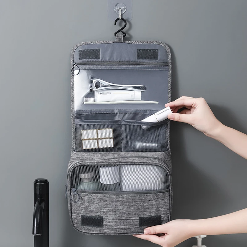 Trousse de Toilette Portable en Tissu Oxford pour Hommes et Femmes, Organisateur de Voyage Étanche à Suspendre