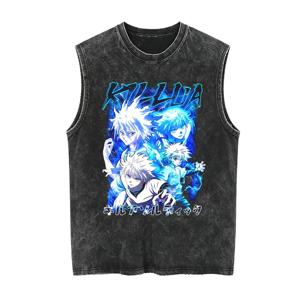 Anime Hunter X Hunter Phantom Troupe Chrollo Lucilfer Vintage Washed Tank Tops Men Women Cartoon Manga Sleeveless Vest T-shirt