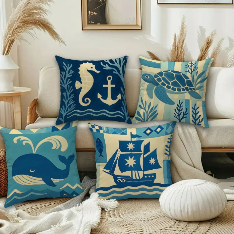 

Nautical parties marine double-sided Printed pillow cover Short plush Suitable living rooms bedrooms sofas throw cushion cover