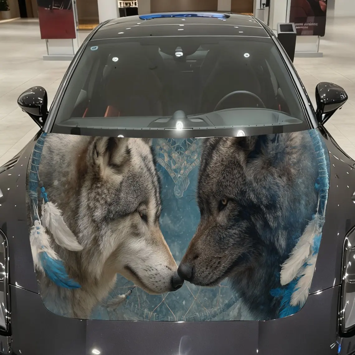 

Wildlife Wolf Auto Cover Sticker, Waterproof and Self-adhesive Auto Hood Decal, Snowy Forest Themed Auto Vinyl Wraps, Cool Car E