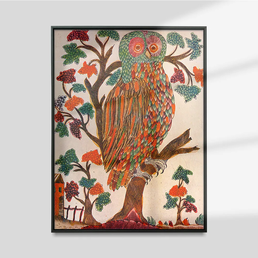 

The Owl Copper Engraving Vintage Print Poster Russian Art Canvas Painting Colorful Bird Wall Picture Decor