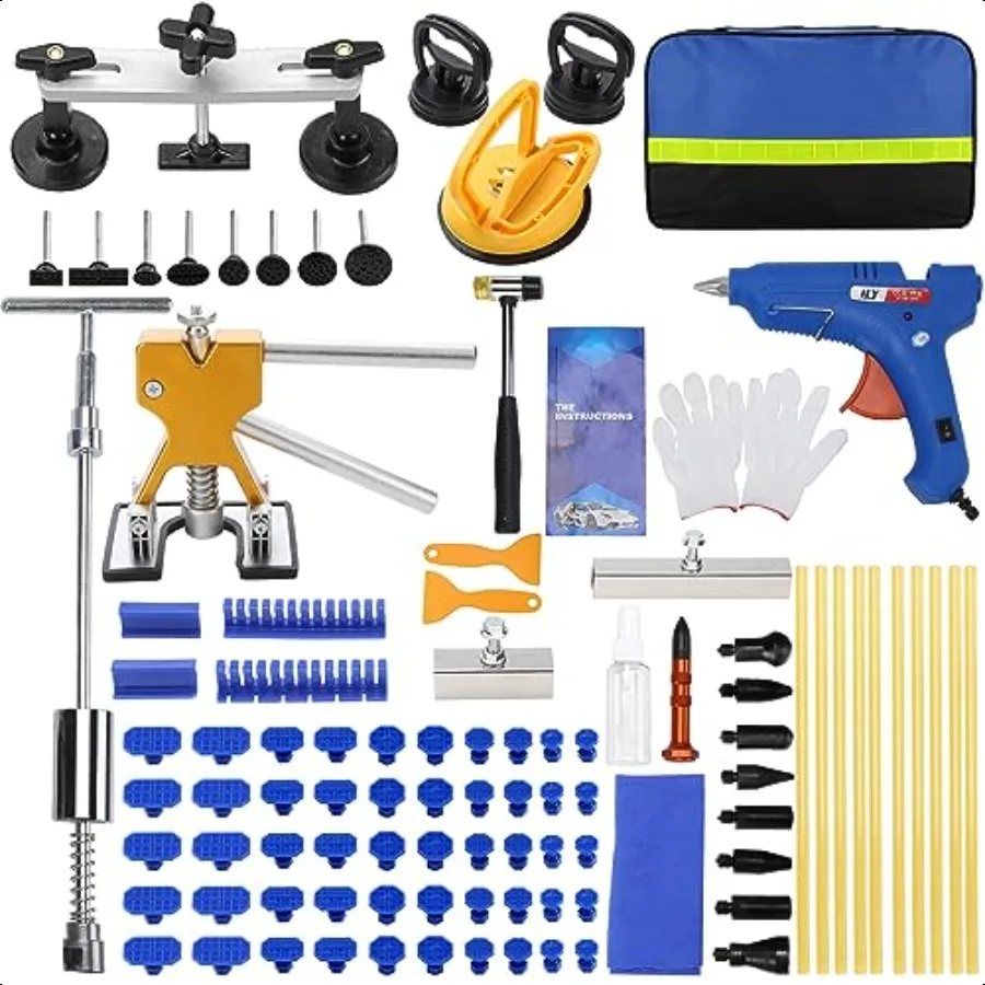 

97PCS Auto Body Dent Repair Tool Kit PaintFriendly Dent Repair Kit with Golden Lifter Slide Hammer Tbar Dent Puller Bridge Pull