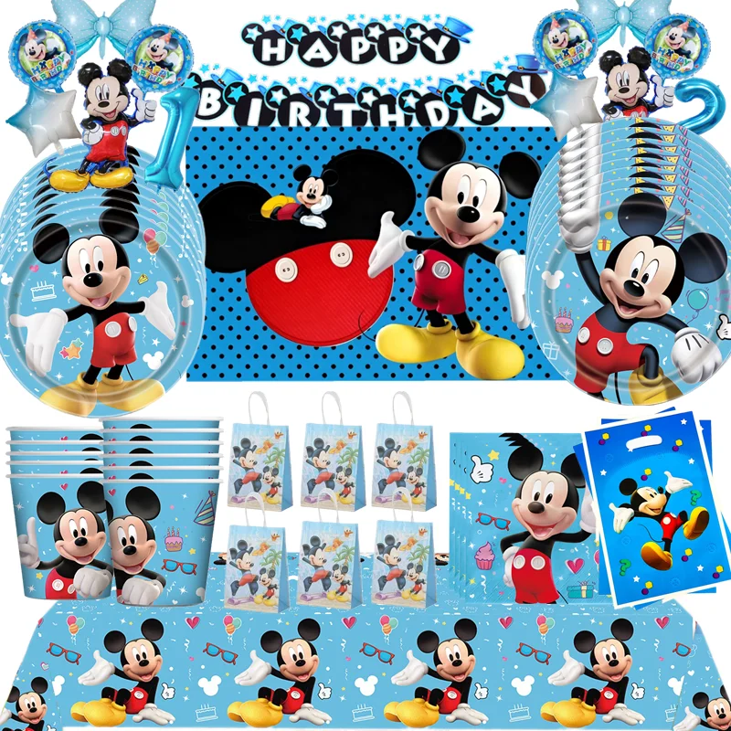Mickey Mouse Party Supplies Cartoon Birthday Tableware Paper Plate Paper Cup Tablecloth for Kid Favor Gift Party Decoration
