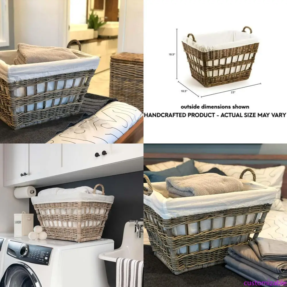 سلة غسيل فرنسية من Serene Gray Kubu Wicker، بطول 23 بوصة × 18.5 بوصة وعرض × ارتفاع 18.5 بوصة #2