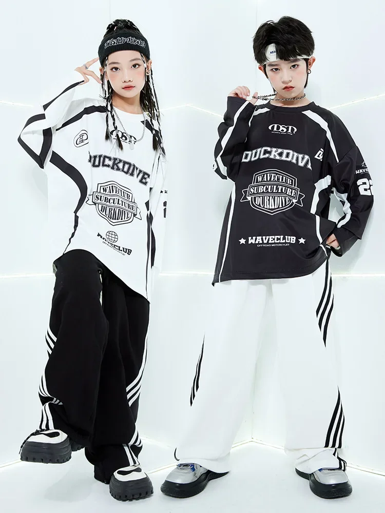 Jongens Zomer Meisjes Brief Korte Mouw T-shirt Wijde Pijpen Broek Street Wear Kids Jazz Kleding Mode Hip Hop Danskostuums
