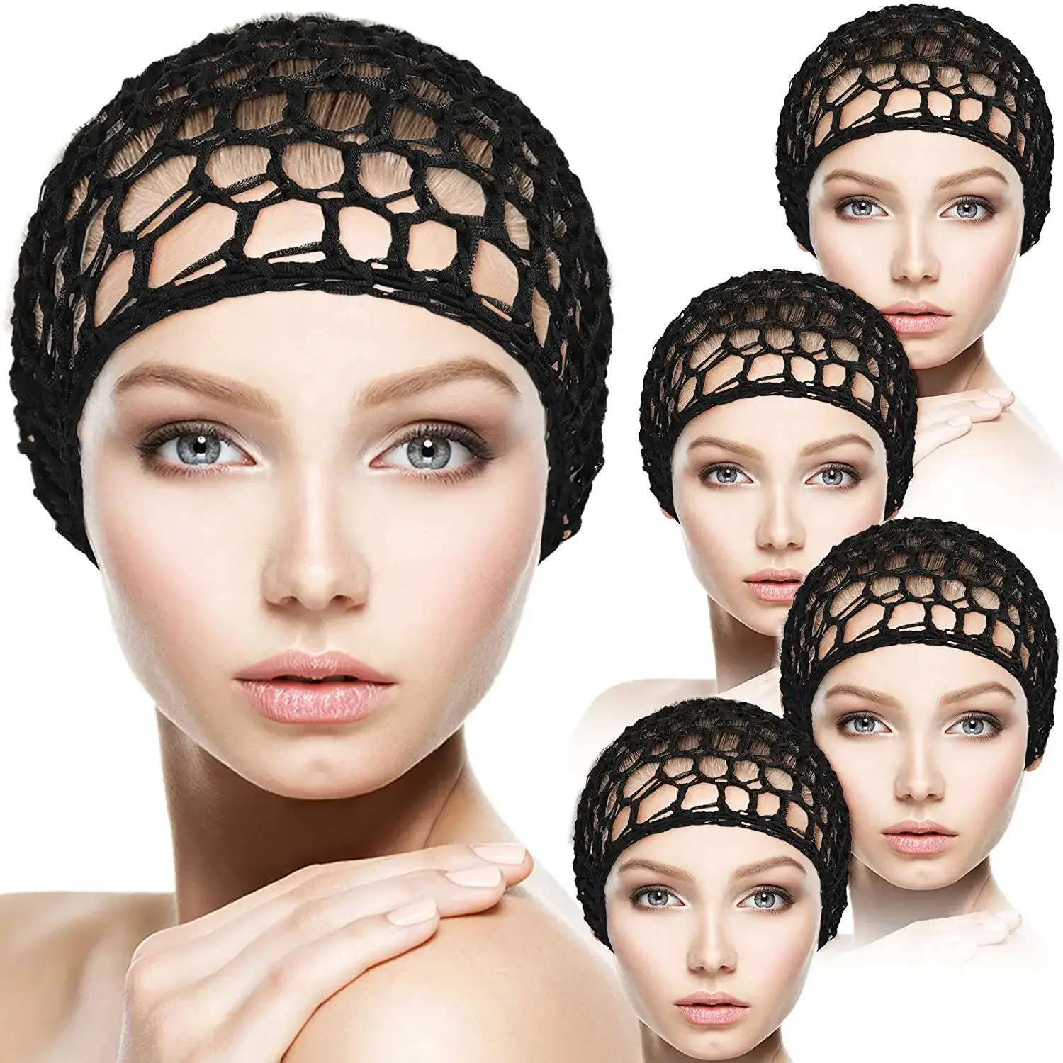 4pcs/Lot Mesh Crochet Hair Net Rayon Knit Snood Hat Thick Short Women Hairnet Snoods Cover Ornament Mesh Hair Cap for Sleeping