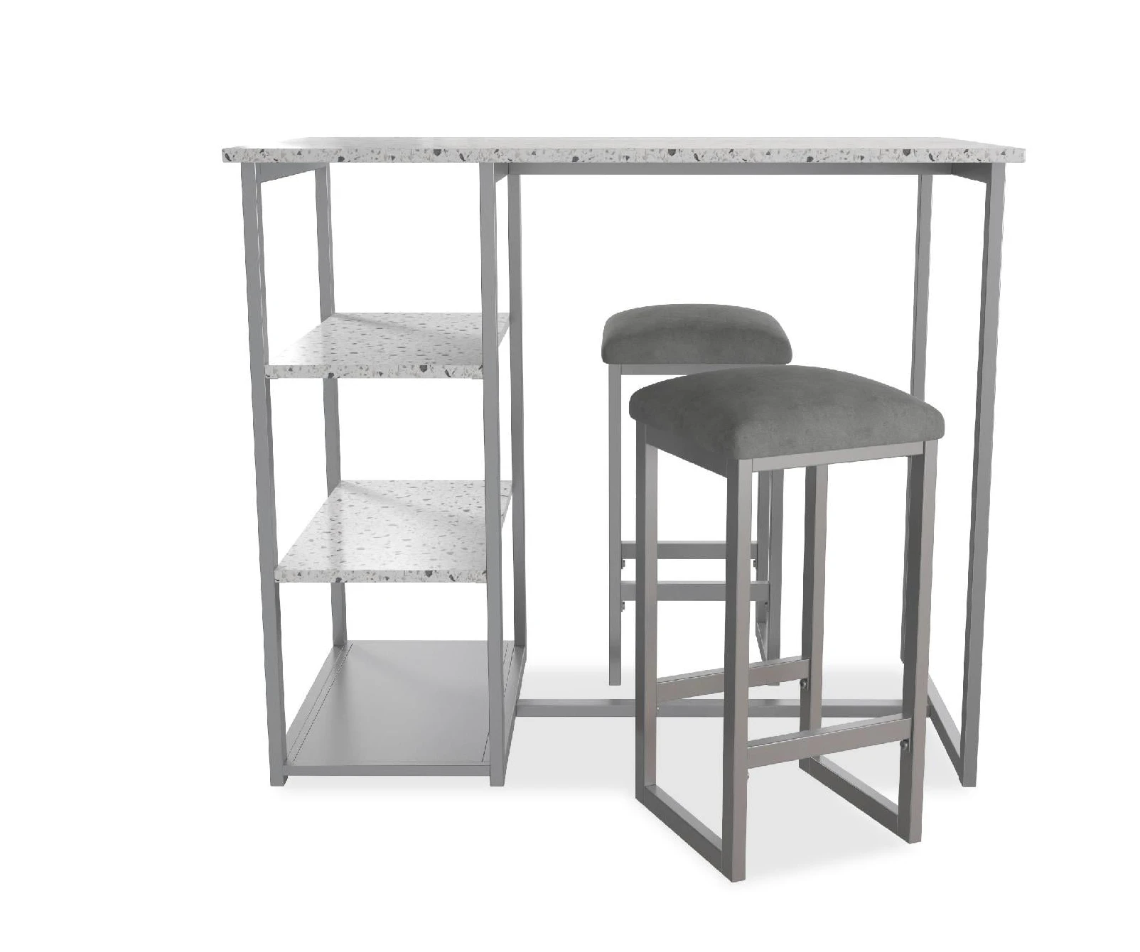 3-Piece Pub Set with Faux Terrazzo Top, Gray Metal/Gray Seat