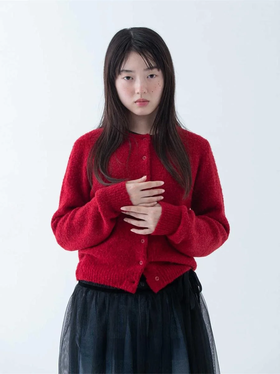 Korean Sle round Ne Long Sve Knitted Sweater Cardigan Simple Casual Single Button Pure Color Versatile Winter Clothing