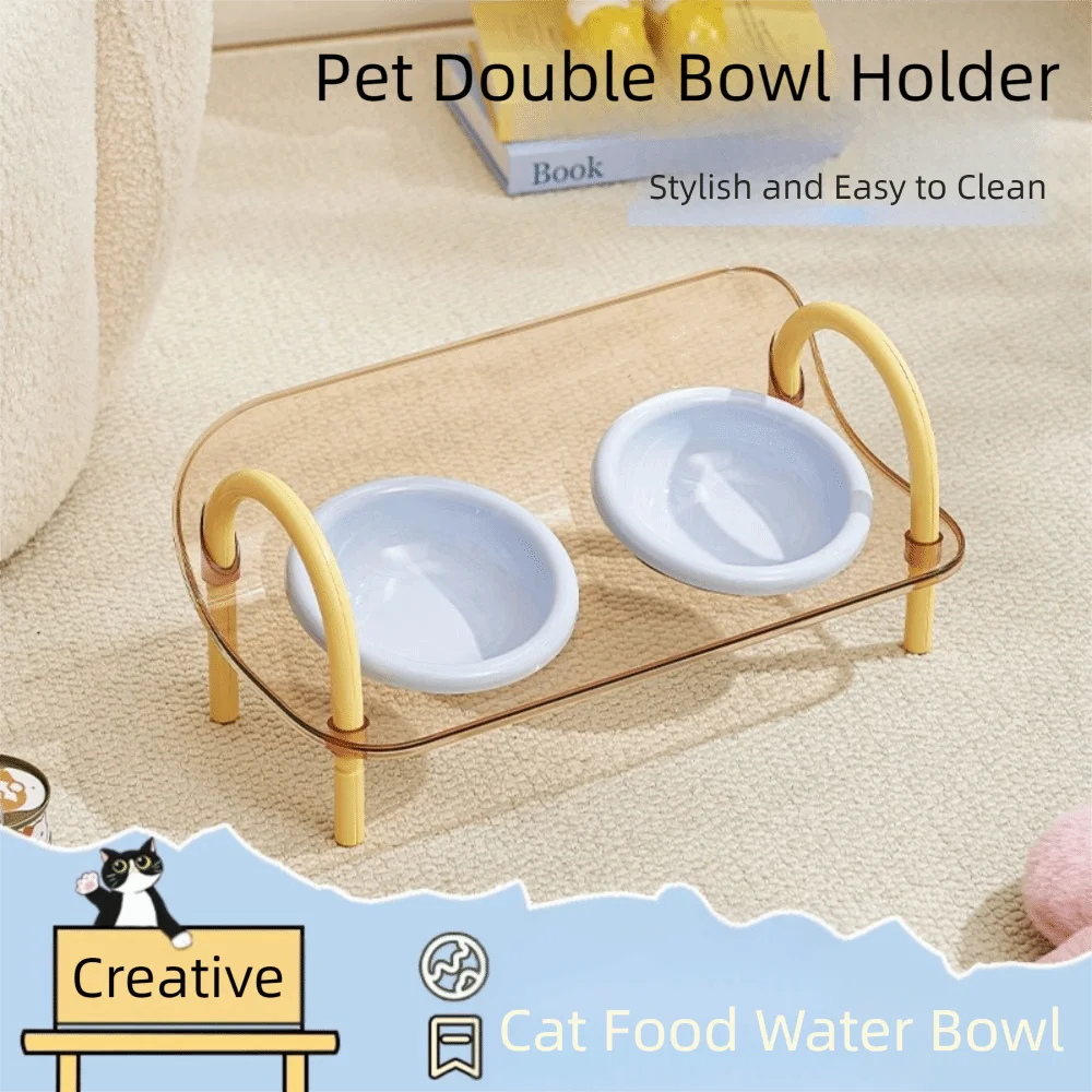 

Double Bowls Pet High Footed Bowl Anti-flip Non-Slip Elevated Pet Feeder Bowl Multifunction Stable Pet Food Dispenser Household