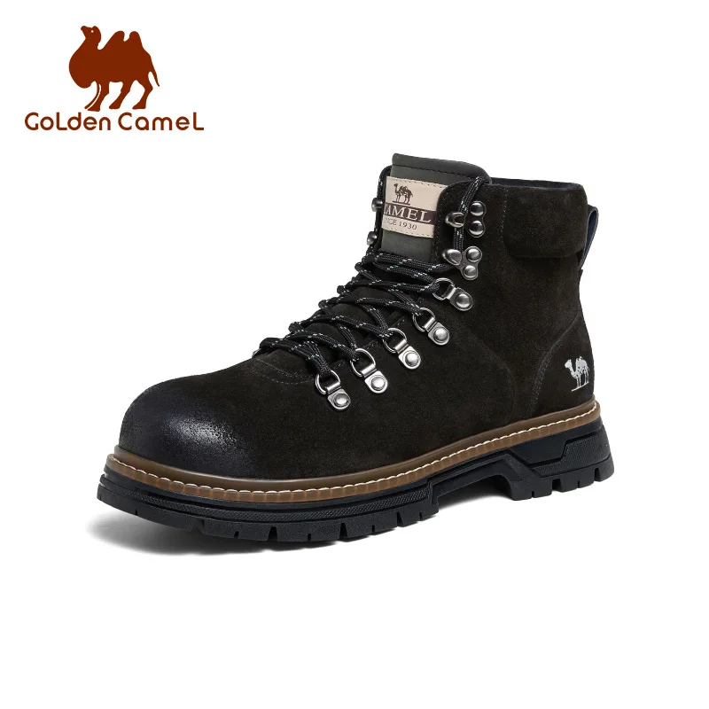 GOLDEN CAMEL Men's Winter Work Boots Waterproof Anti-slip Warm Plus Velvet Thick-soled Hiking Shoes for Men High-top Climbing