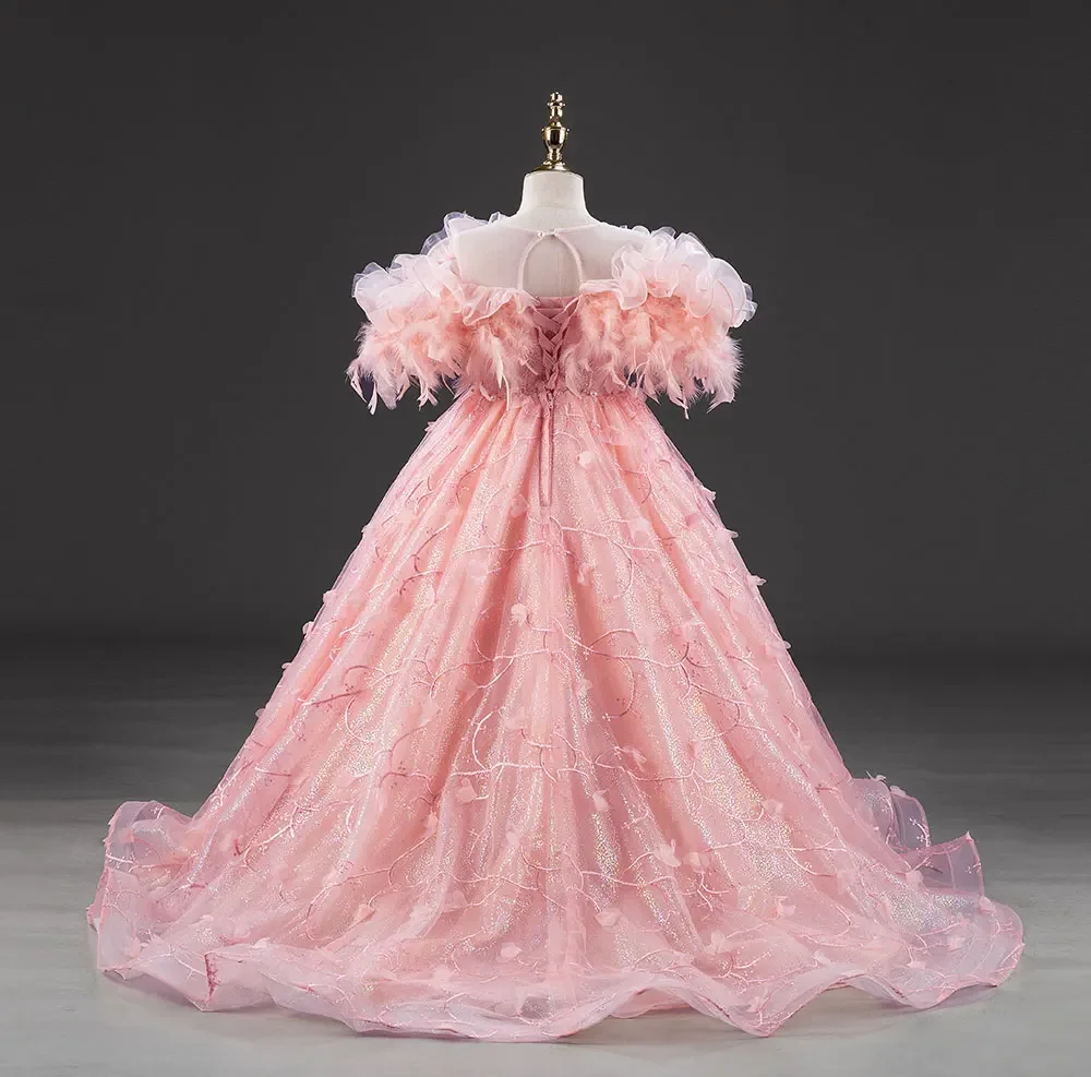 Custom Off Shoulder Flower Girl Dress Wedding Gown Birthday Party Pageant Trailing Dress for Kidsفساتين اطفال
