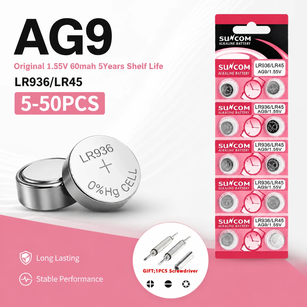 Button Cell Battery AG9 1.55V 60mAh 5-50PCS LR936 394 SR936SW CX194 LR45 G9A 194 394A For Watch Toy Remote Coin Cell Pack