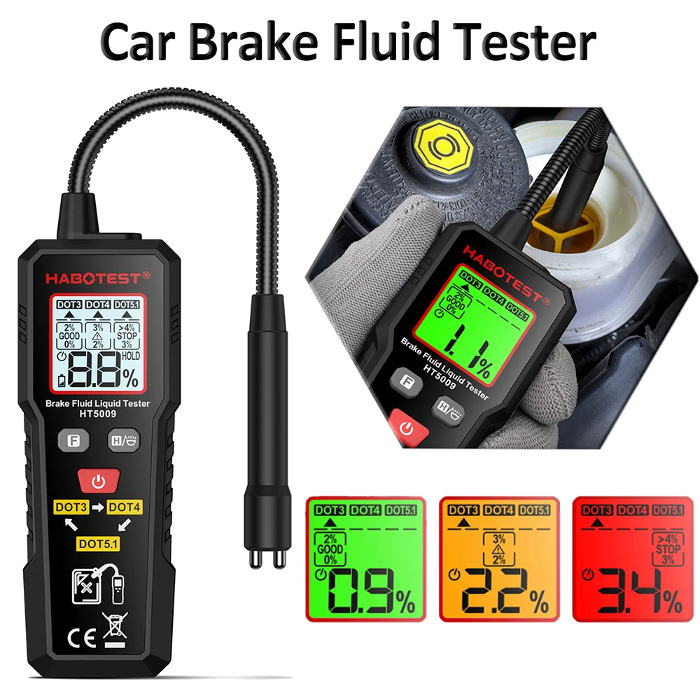 Brake Fluid Tester 3 Colors Backlit Digital Auto Brake Liquid Oil Tester Detector Tool for DOT3 DOT4 DOT5.1 Auto Repair Tools