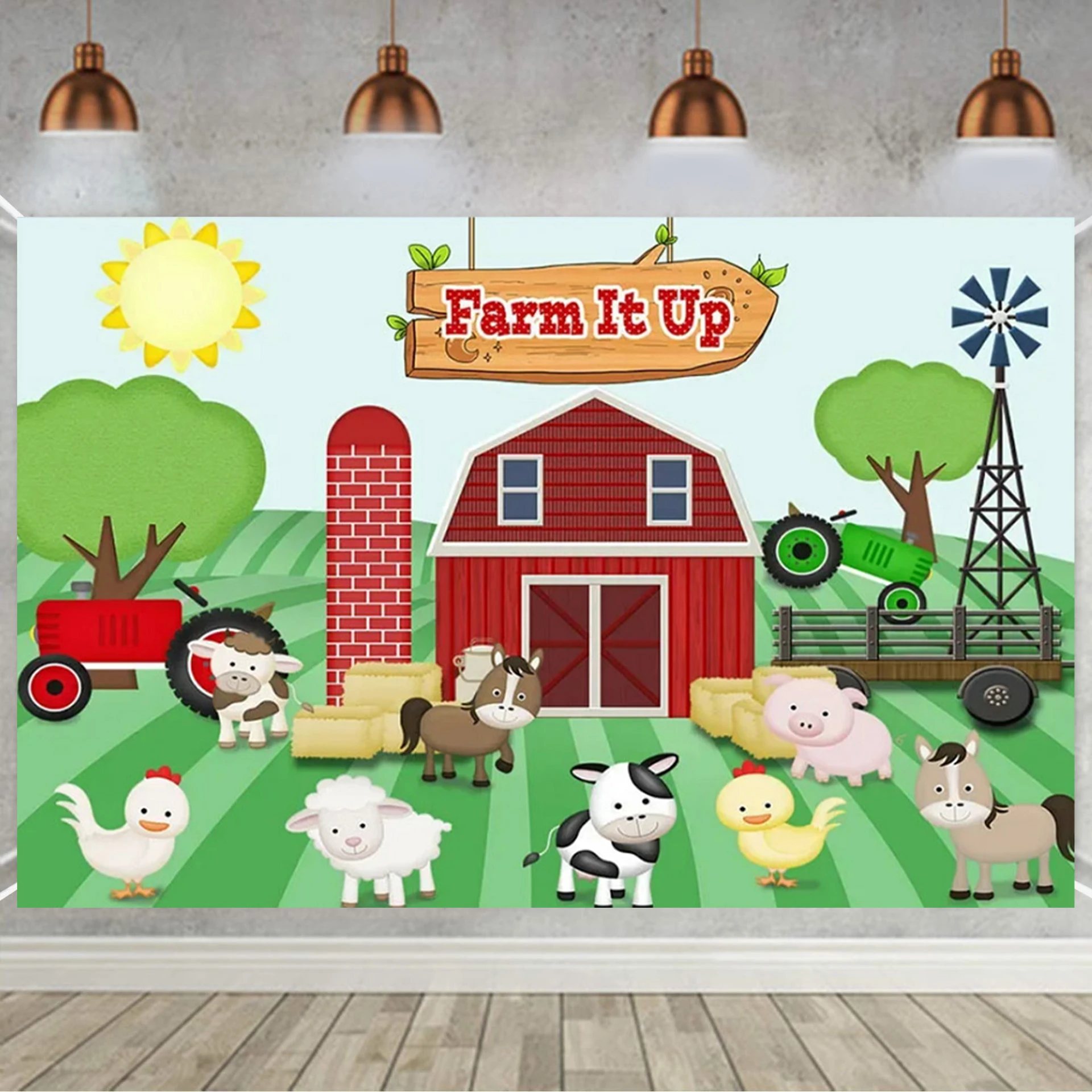 Cartoon La Granja De Zenon Thema Baby Dusche Neugeborenen Geburtstag Party Grün Gras Bauernhof Foto Hintergrund Dekoration Requisiten – Detail 10