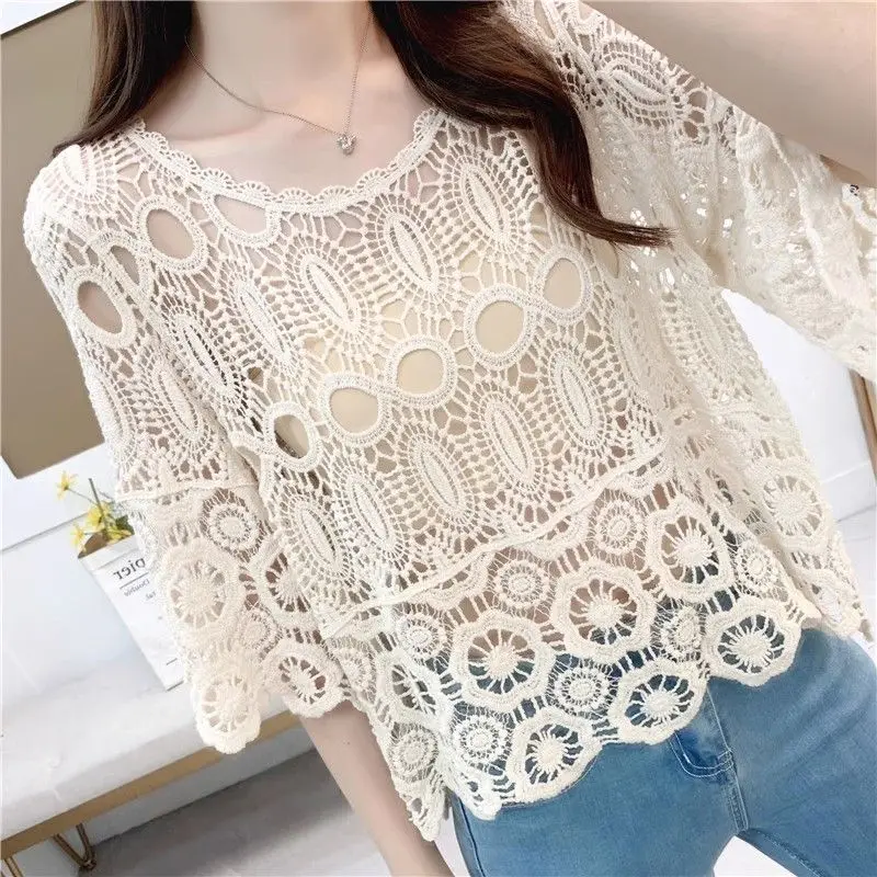 Lace Top 2 Spring/Summer New Shawl Swimwear Small Coat Sunscreen Cover Short Loose Top Women\'s Summer