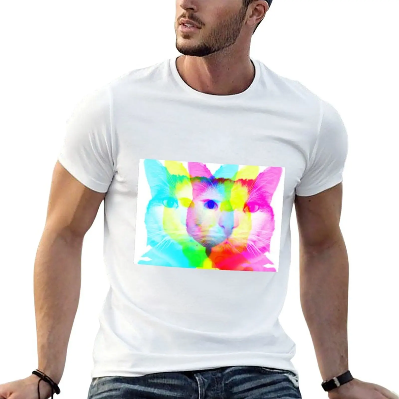 

Prismatic Cat Addict T-Shirt cotton t shirts high quality man t shirt luxury T-Shirt