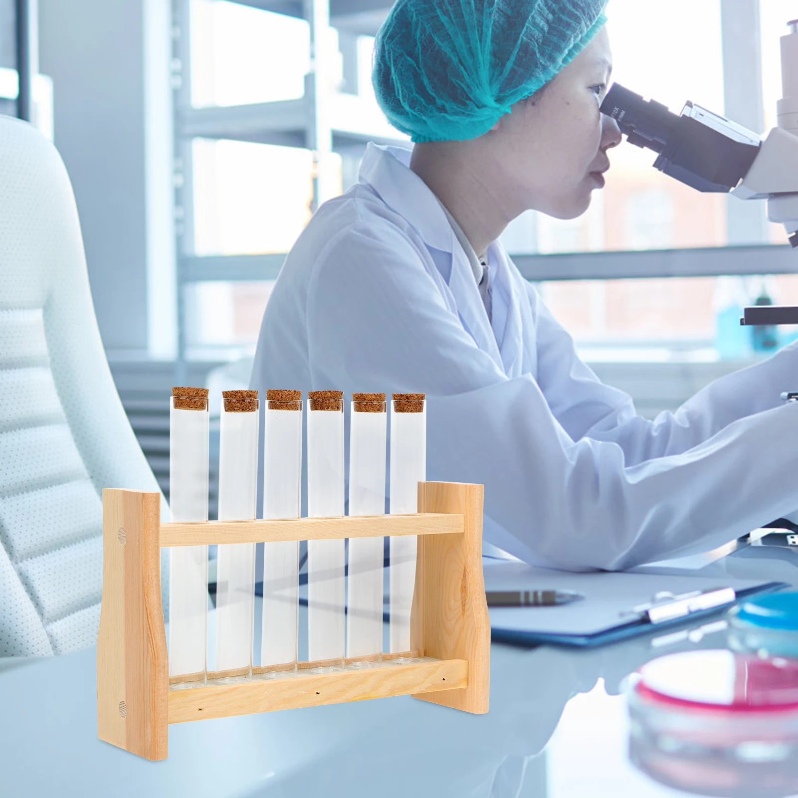 

1 set Test Tube Rack Wooden Equipment Glass Tubes Holder Miniature Support Stable Desk Organization Space Saving