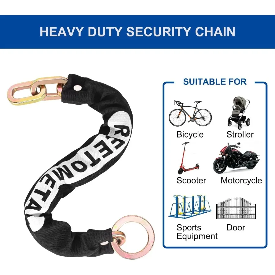 سلسلة أمان شديدة التحمل 2FT x 3 8 سلسلة قفل سميكة من الفولاذ المقوى ومضادة للسرقة للدراجات النارية والدراجات ATVs المقطورات Fen