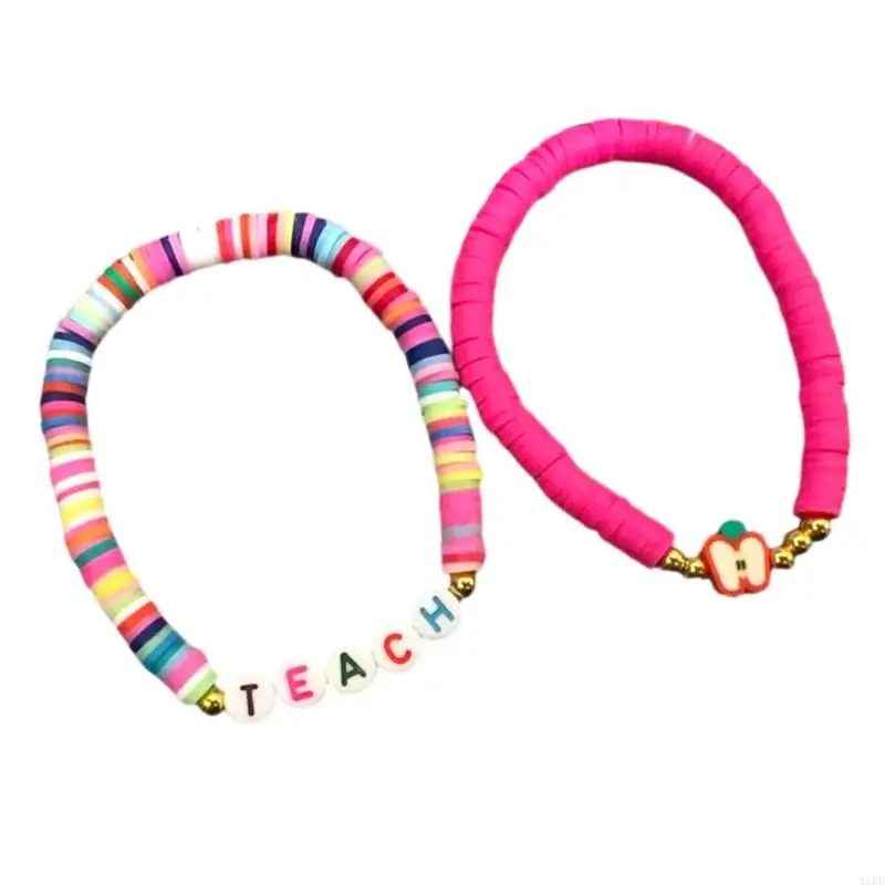 

Pack of 2 Colorful Beaded Wooden Bracelets for Teachers and Women Handmade Gift