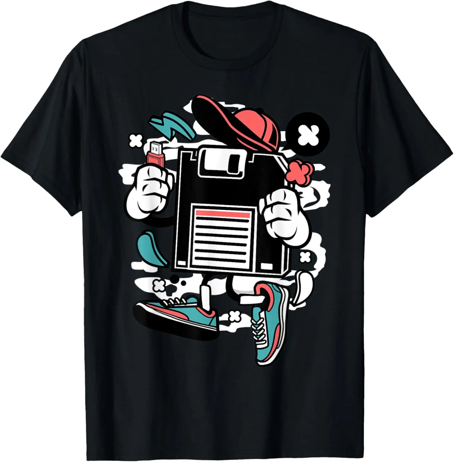 Floppy Disk Funny Diskette Cartoon With USB Stick 90s Gift T-Shirt