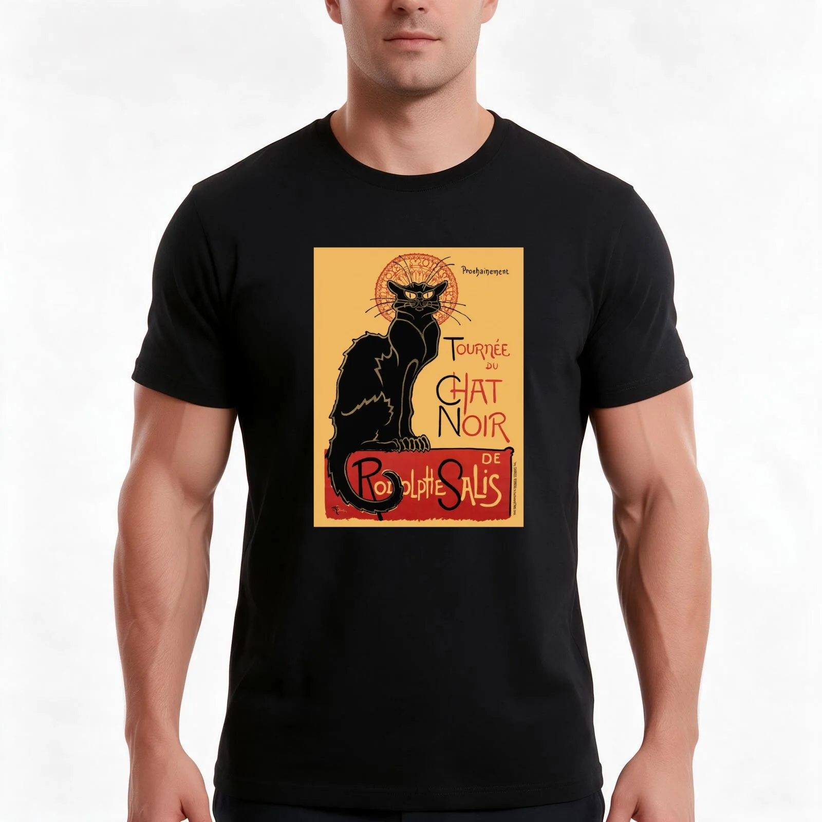 Tournée du Chat Noir France Vintage Poster T-Shirt, Summer Casual Cotton Tee, Oversized Streetwear Tops, Vintage Graphic Print