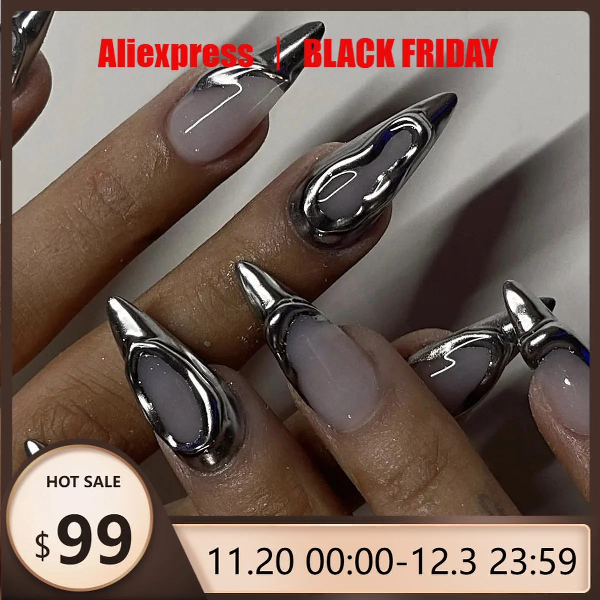 

24pcs Press-On False Nails French-Style Silver 3D Mirror Almond-Shaped A Perfect Gift for Girls & Friends Ideal for Any Occasion