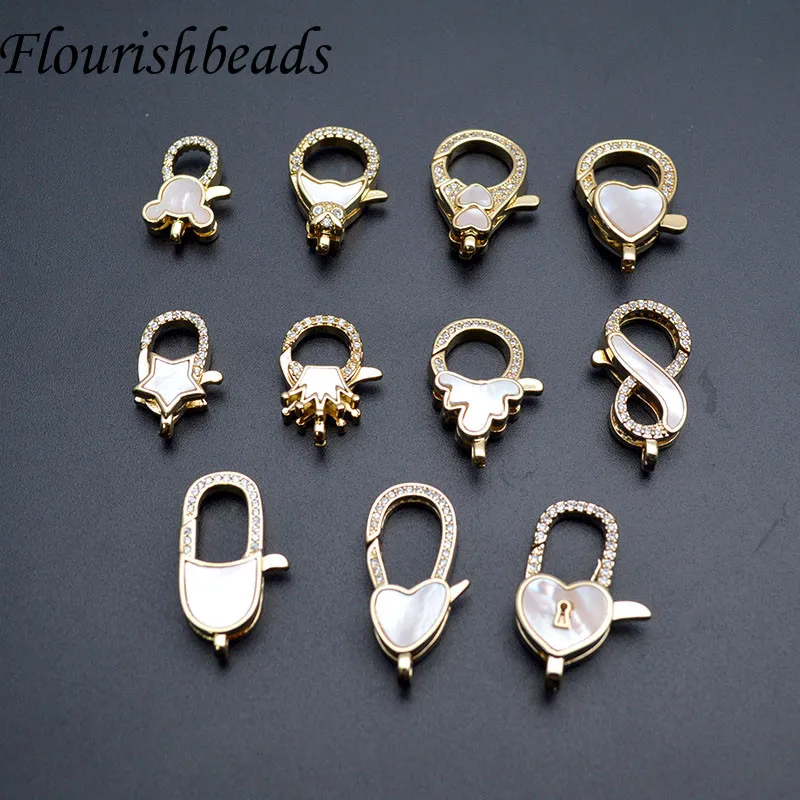 New Style  Mother of Pearl Gold Color Fasteners Spring Clasps Fastener Accessories for Jewelry Findings Accessories 10pcs/lot