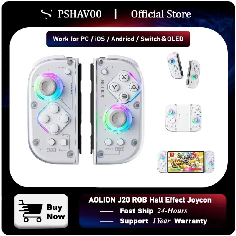 J20 Bt 5.2 Rgb Led Switch L/R Joycon Gamepad For Nintendo Switch/Lite/Oled ＆ Pc /Steam/Ios/Android Joystick With Dual Vibration