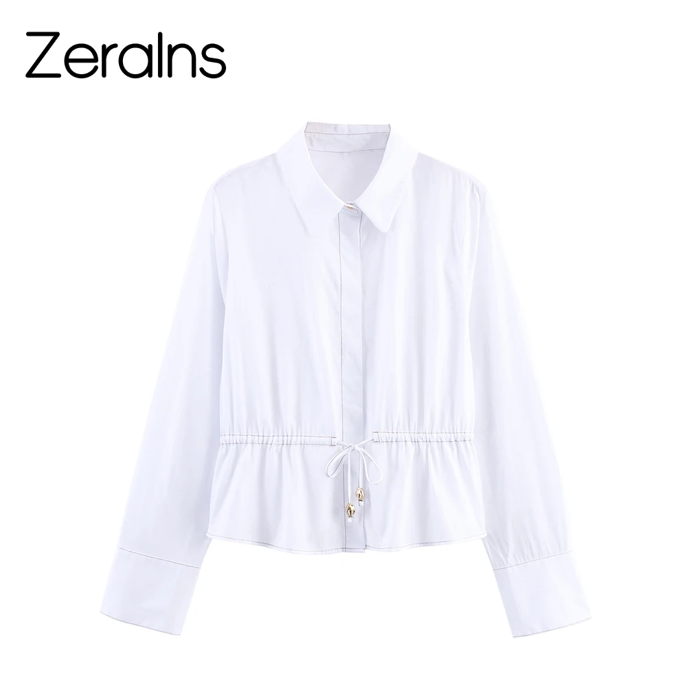 

ZERAINS Осенняя новая женская одежда в европейском и американском стиле, модная шелковая рубашка с длинными рукавами и v-образным вырезом на шнуровке