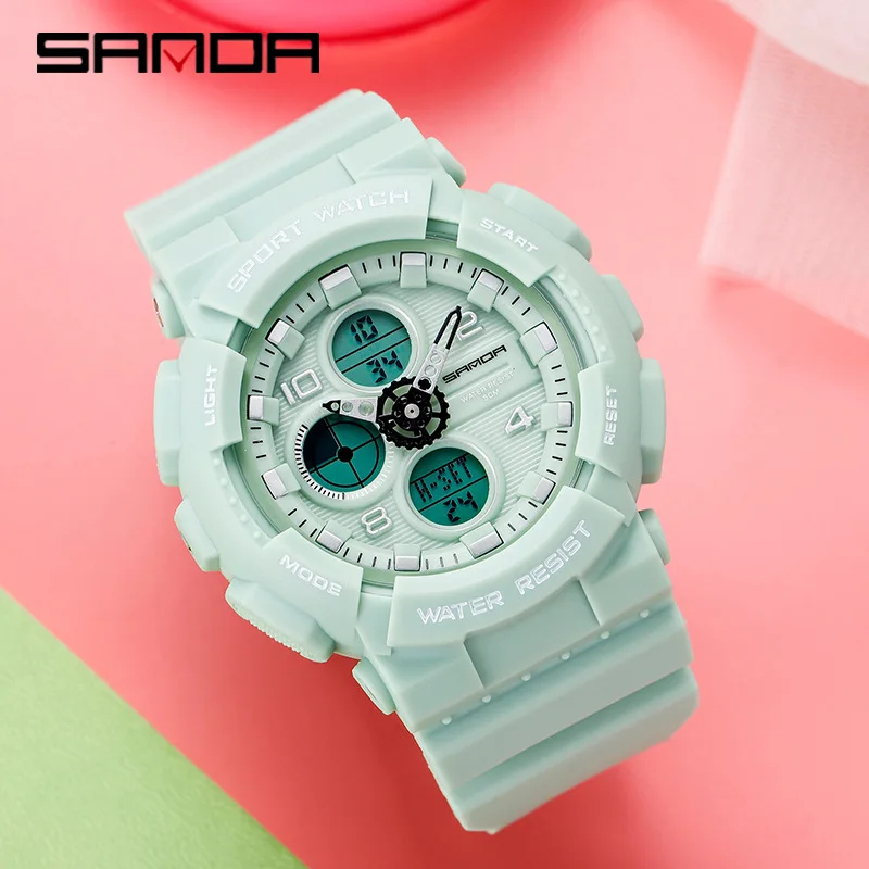 SANDA Fashion Luxury Women Watch 50M Waterproof Outdoor Sports Electronic Clock Multifunction Women Digital Watches Reloj Mujer