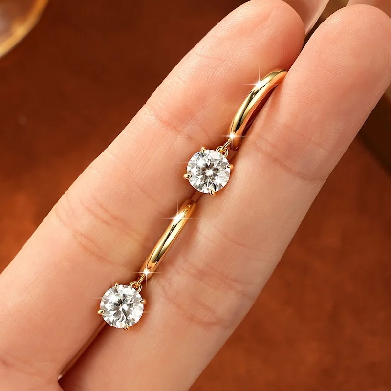 Rrjzz 6,5 mm Solitär-Moissanit-Diamant-Tropfenohrringe, hypoallergen, zierliche Hängeohrringe für Frauen, 1 Karat, Schmuckgeschenke – Detail 4