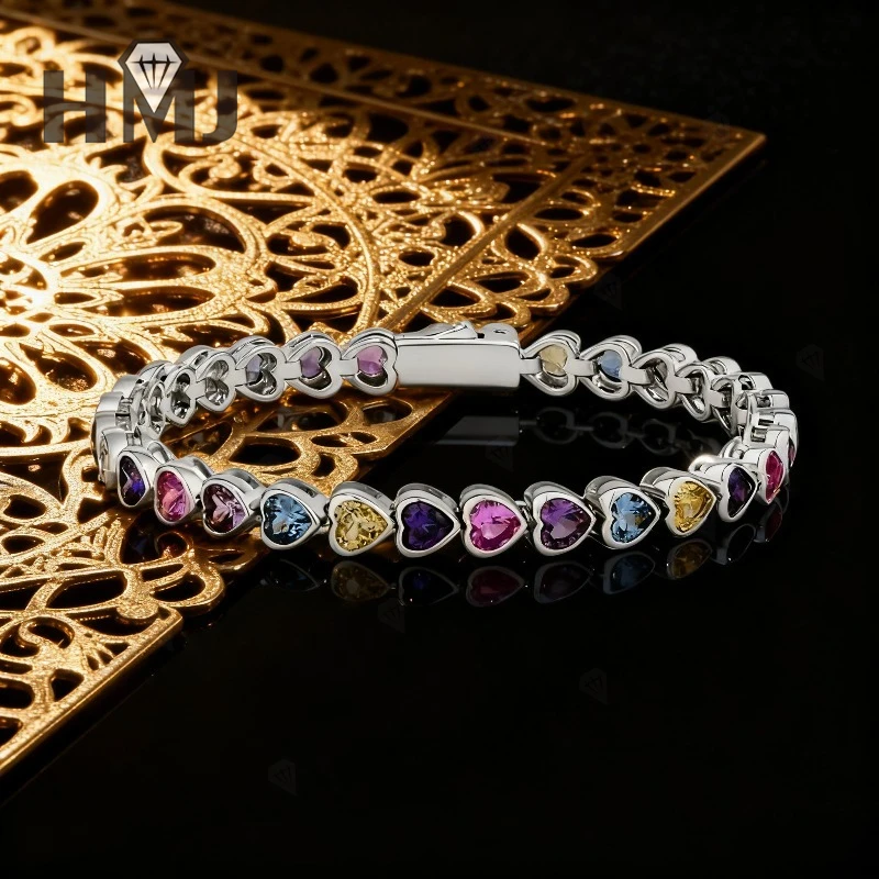 

Multicolor Heart Cut Zircon Bracelet Romantic Wrist Jewelry forWomen Colorful Sparkling Design Suitable for Daily Wear and Gifts