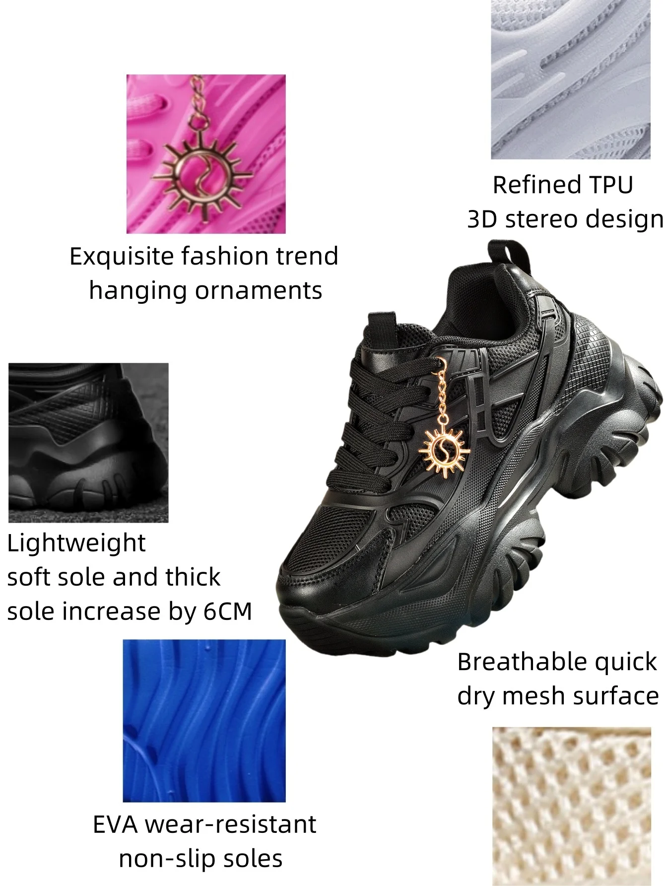 Women\'s fashion casual non-slip increase four season sports shoes women\'s high water platform platform black high heels