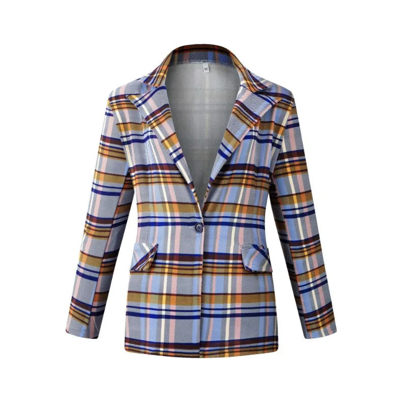 2023 Women Spring Autumn Vintage Plaid Blazer Long Sleeve Color Matching Double Breasted Suit Jacket Chic Slim Blazers Tops XXXL