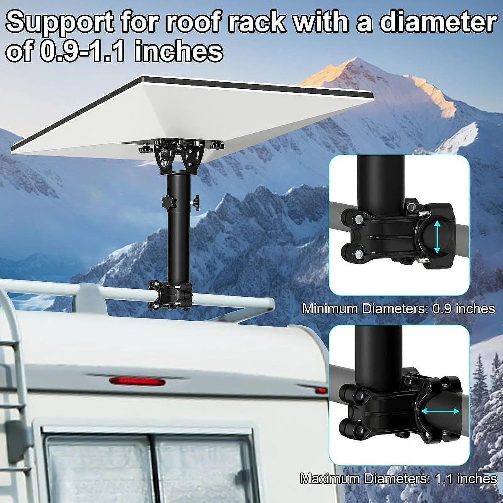 

RV Roof Mount for Starlink Portable Weather Station Pole Clamp Mount Bracket for Camping Outside Campers Guardrails Outdoor