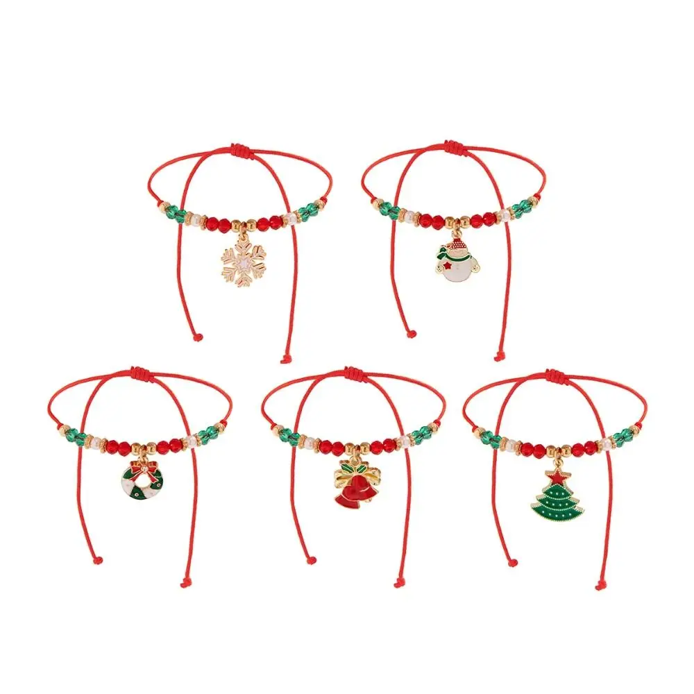 Santa Claus Woven Bracelet Set, Xmas Tree Pulseiras, Snowflake Beaded Jóias, Corda de Rosca Presentes, 5Pcs por Conjunto