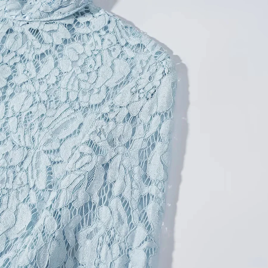 KONDALA Damen Elegantes Schickes Hosenset Blaue Spitze Durchsichtige Kurze Oberteile, Kordelzug Weite Hosen 2026 Sommer Trendiges Urlaubsset – Detail 10