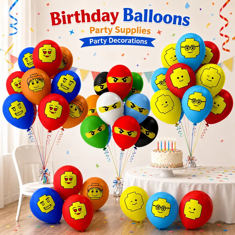 12-Zoll-Latexballons im Baustein-Design mit lebendigen Mustern für Feiertagsdekoration, Geburtstagsfeiern und Event-Dekorationen im Paket.