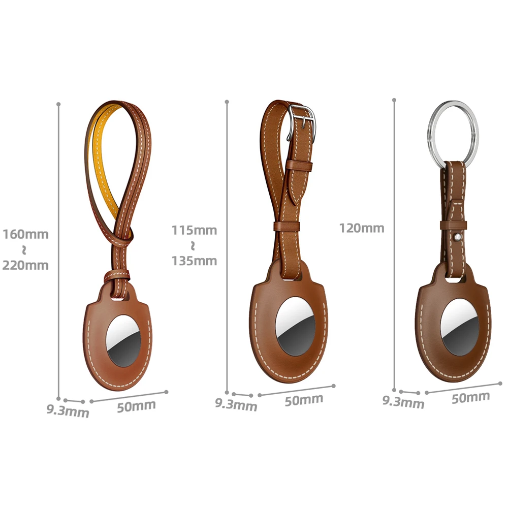 Leather AirTag Case Protector Cover Shockproof Anti-Scratch Anti-Fall Sleeve Keychain Key Ring For Apple Air tag Tracker Device