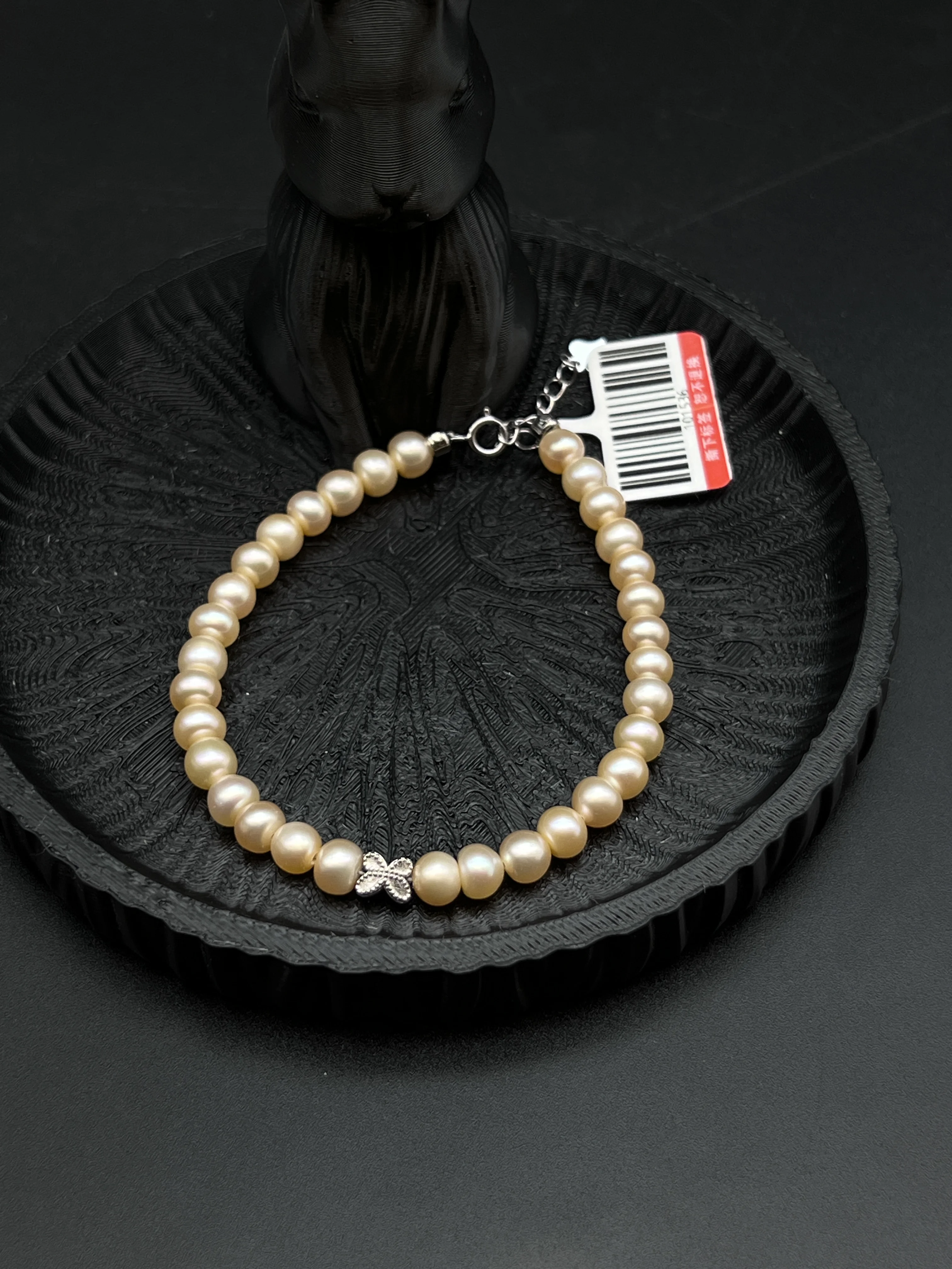 

Soft Champagne Pearl Bracelet with Bow Accent Everyday Elegant