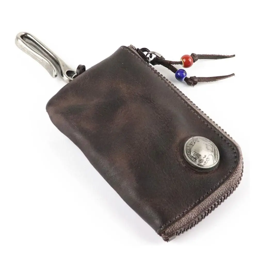 

Practical Genuine Leather Versatile Storage Bag Zipper Closure Retro Coin Purse Multifunctional Card Bag Men Accessories