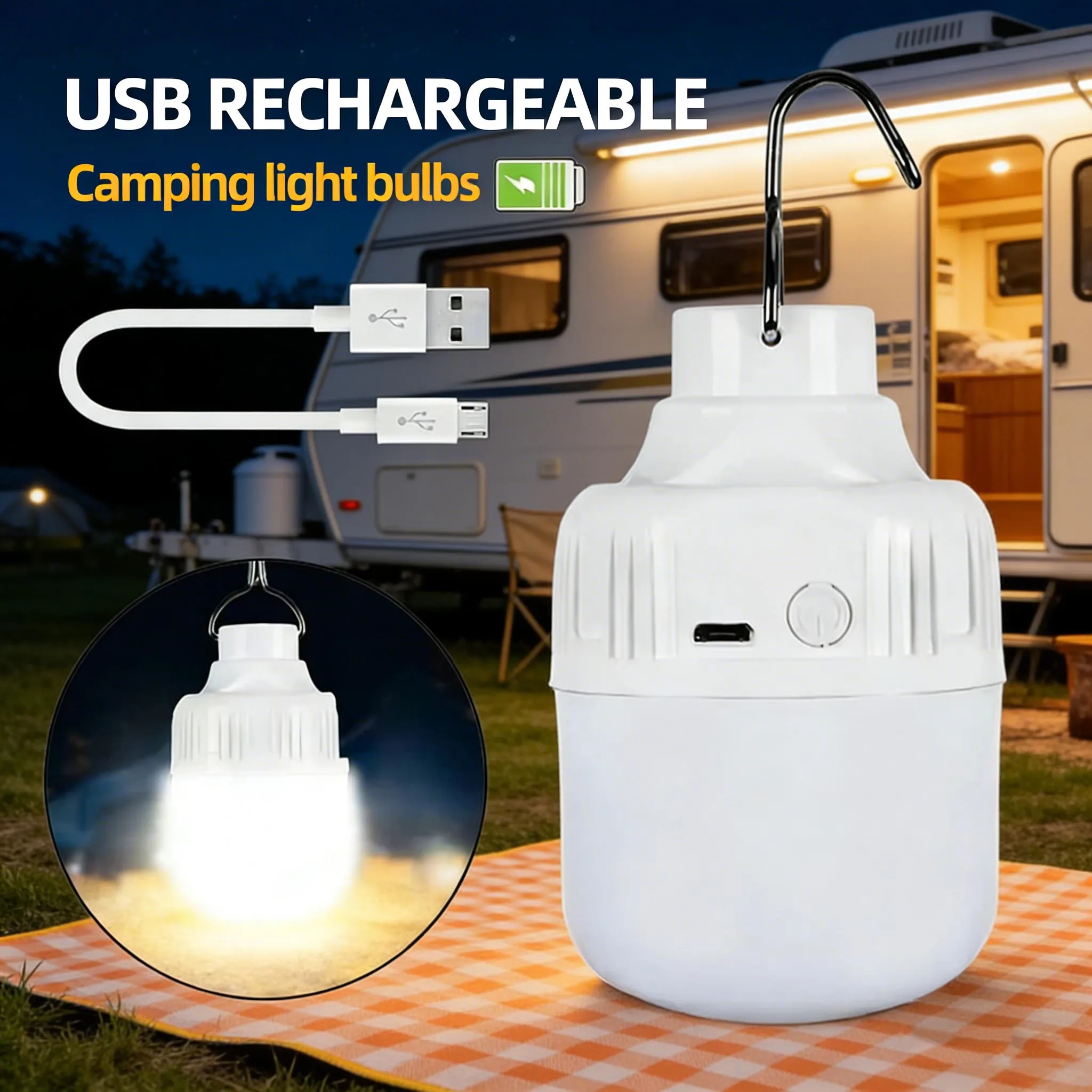 LED Camping Tent Light Rechargeable Searchlight High Power Outdoor Emergency Lighting Waterproof Portable Hanging Night Lamps