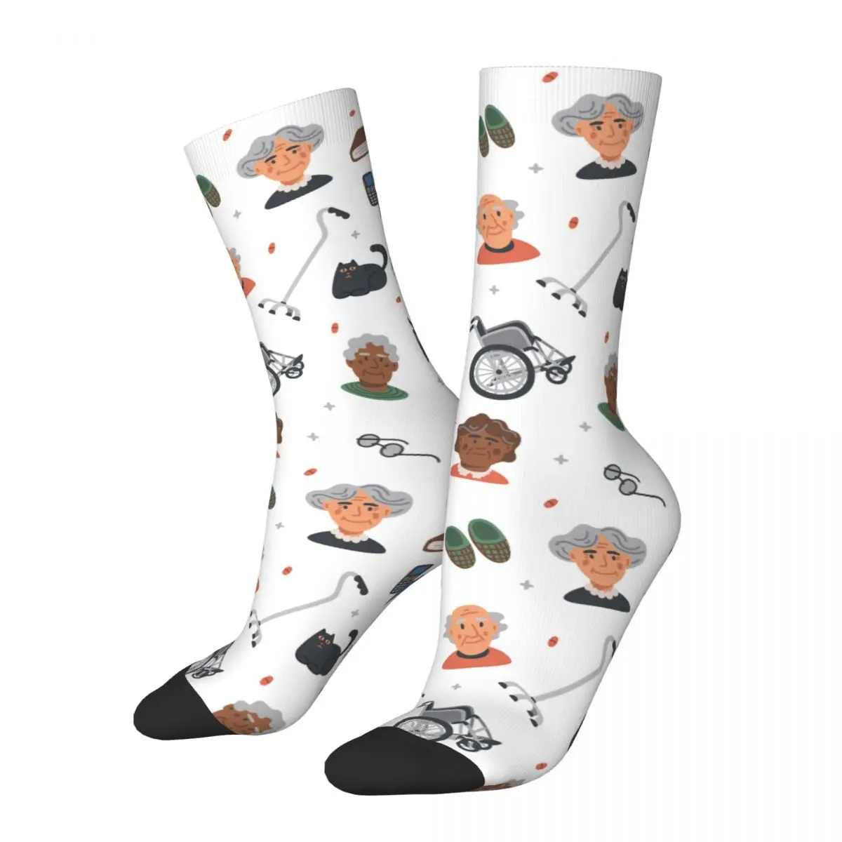 

Crazy Design Elderly Nursing Medical Healthcare Pattern Sports Socks Polyester Long Socks for Unisex Sweat Absorbing