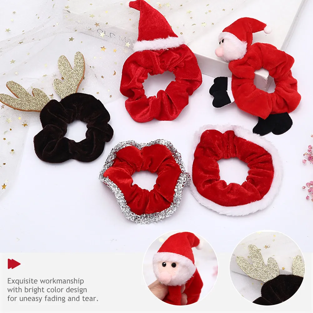 2Pcs Christmas Hair Bands Cloth Scrunchies for Women Girls Strong Hold Xmas Holiday Hair Accessories Ponytail Holders