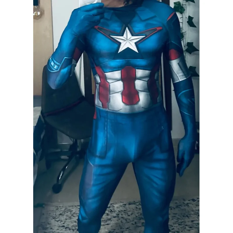Captain America Costume for Adults and Children, Superhero Zentai Jumpsuit for Halloween Party